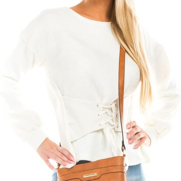 Solid Faux Leather Crossbody Bag Medium Classic Size Gold Hardware - Picture 7 of 7